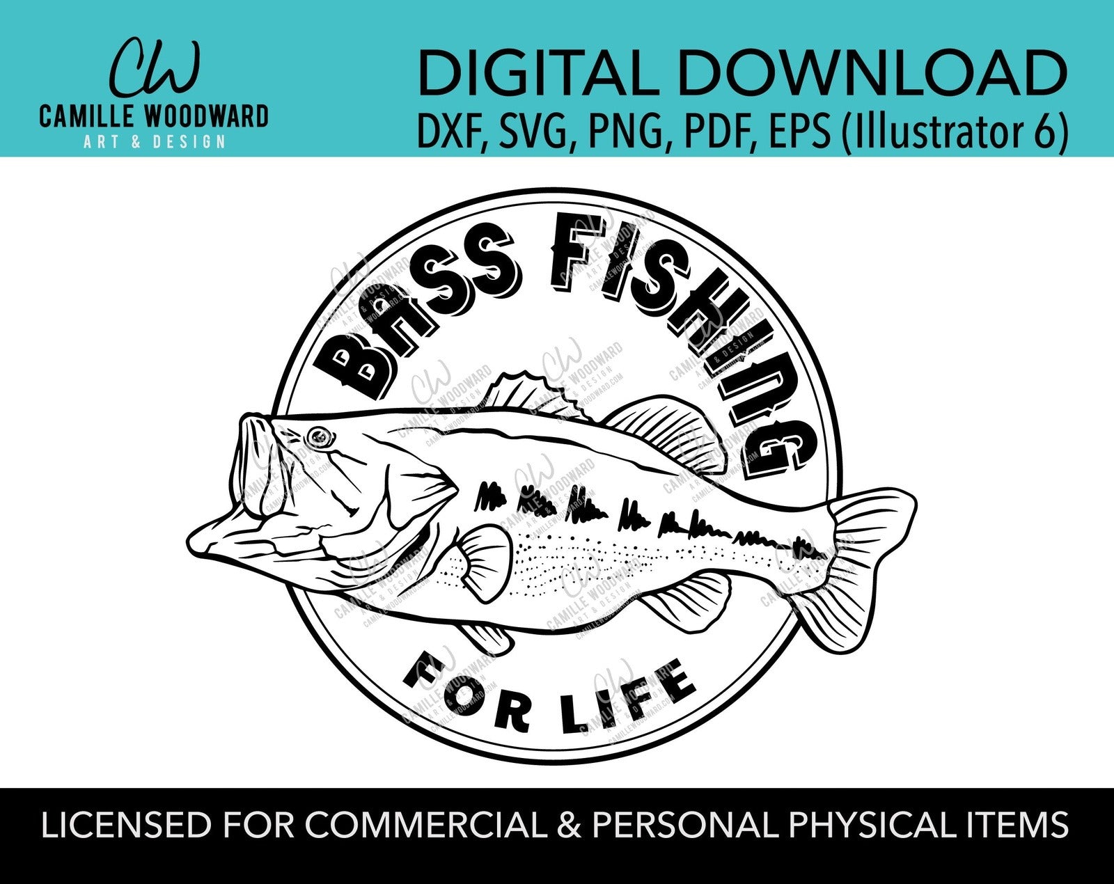 Bass Life Fishing SVG Clip Art Digital Download Camille