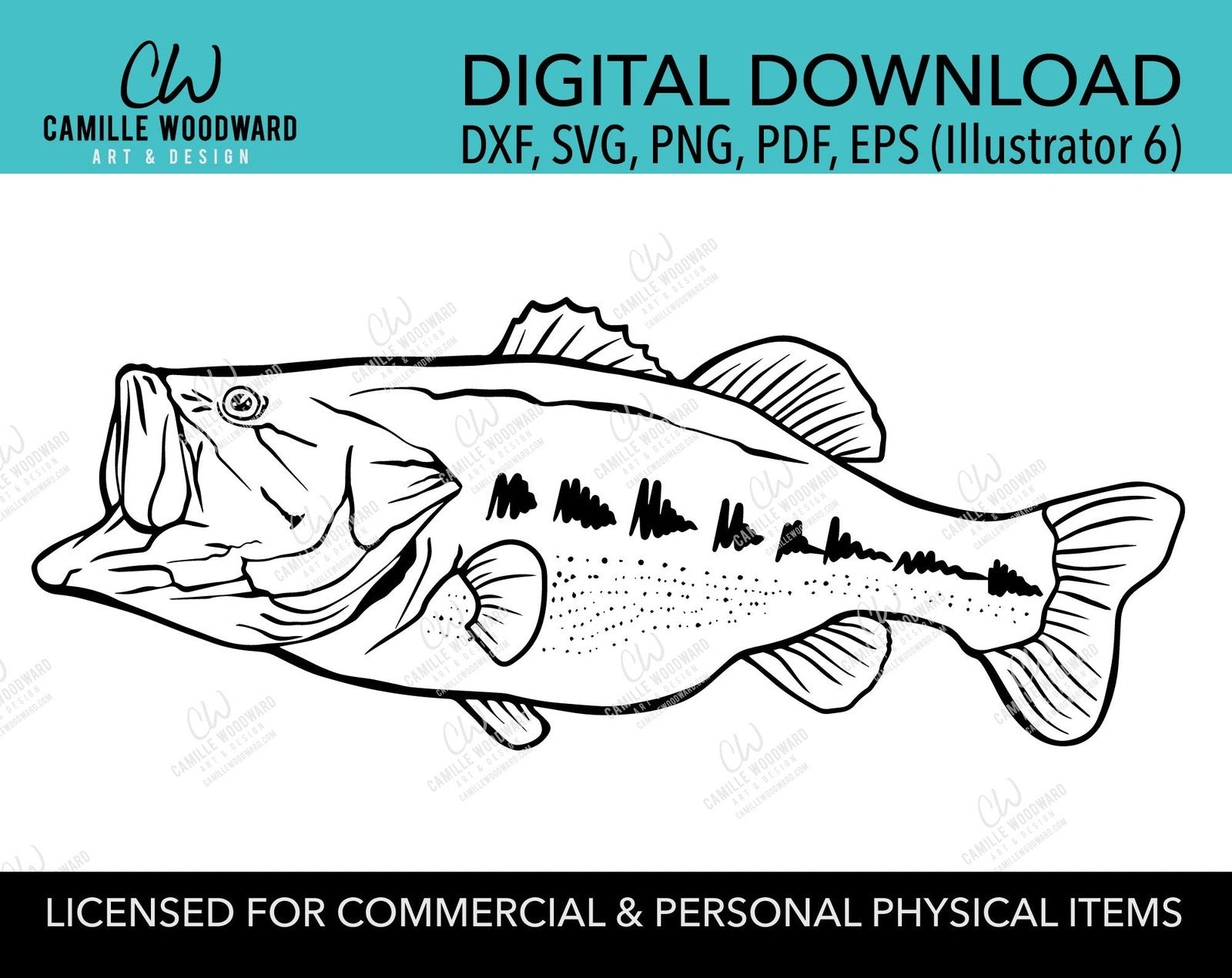 Black Bass Fishing SVG Clip Art - Digital Download – Camille Woodward Art &  Design, LLC.