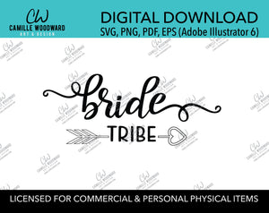 Bride Tribe Arrow Heart Black and White, EPS, PNG SVG - Digital Download