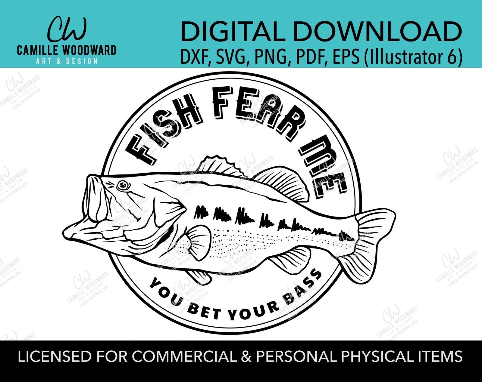 Black Bass Fish Fear Me SVG Clip Art - Digital Download – Camille Woodward  Art & Design, LLC.