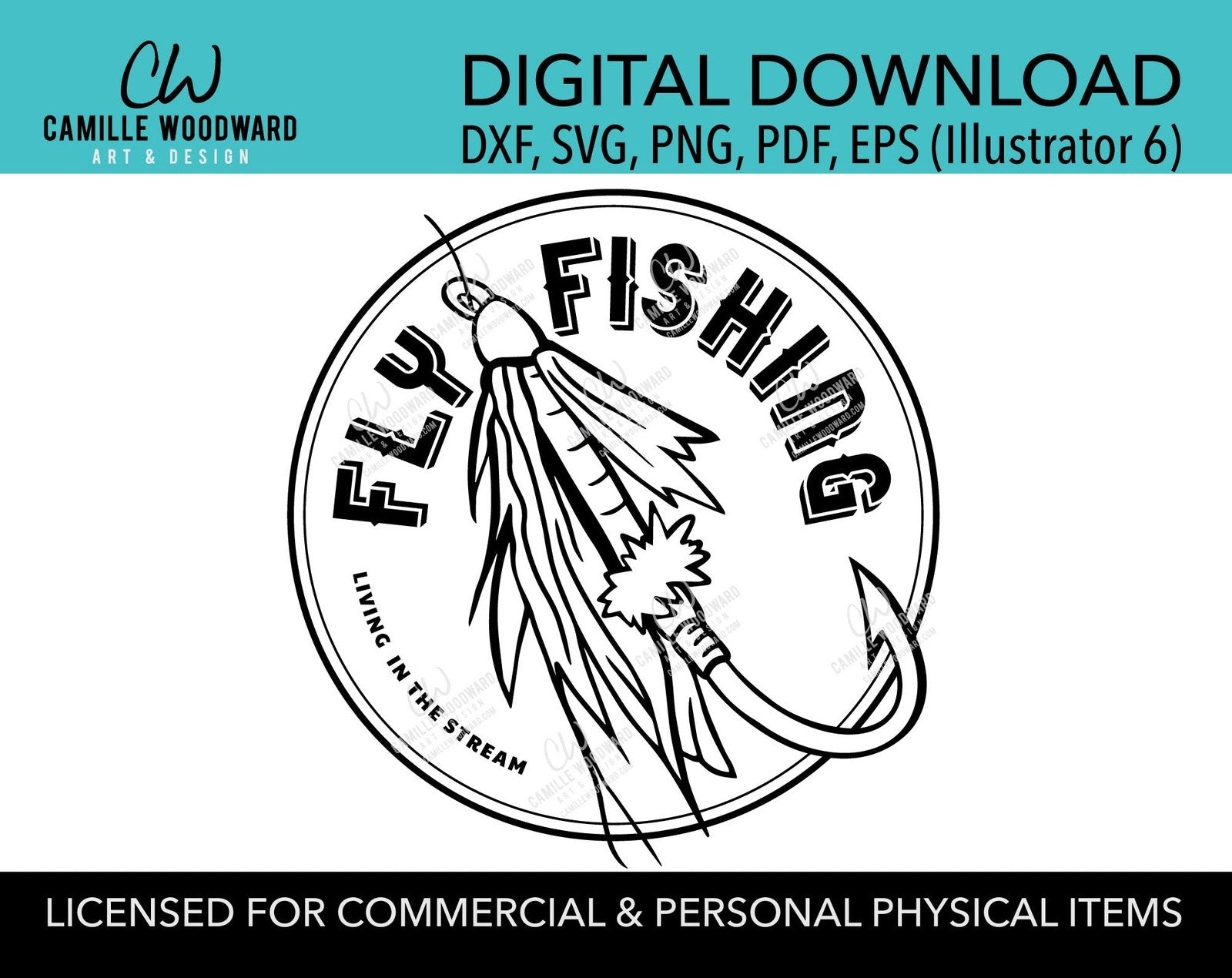 Fly Fishing Living In The Stream with Fly Fishing Lure in Circle