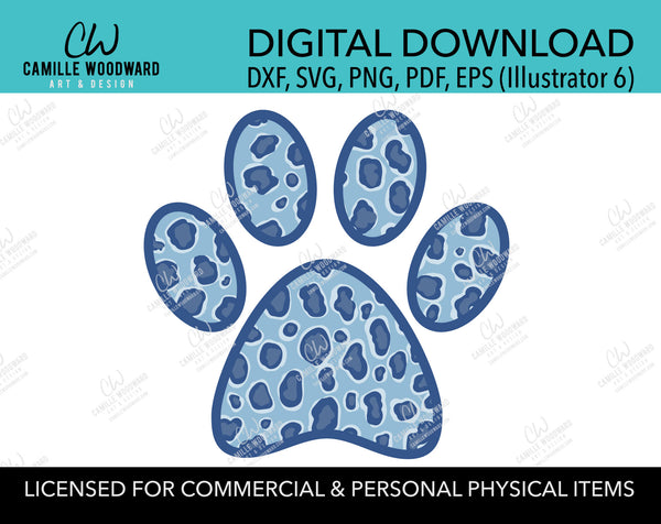Dog Paw Print SVG, Blue Cheetah Leopard Print - Digital Download