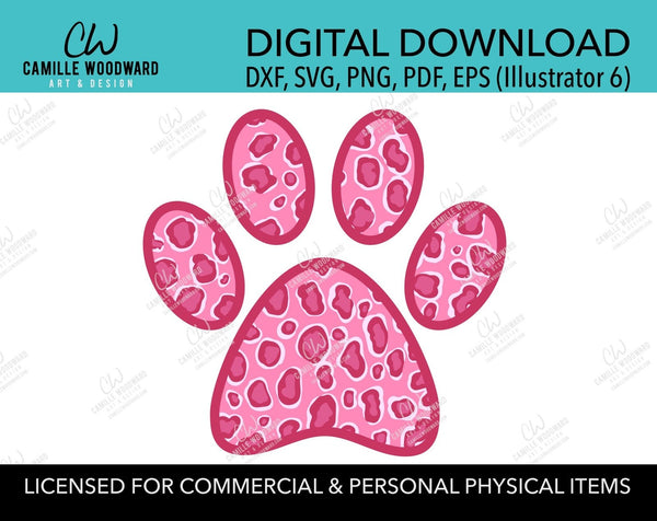 Dog Paw Print SVG, Pink Cheetah Leopard Print - Digital Download