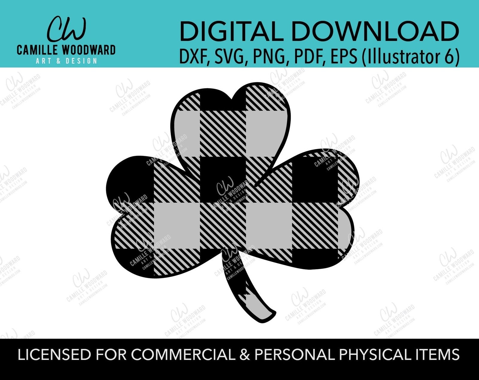 St Patrick's Day SVG, Buffalo Plaid Shamrock SVG, Cricut, Gray Lucky Clover - Sublimation Digital Download Transparent