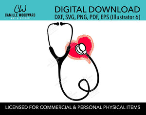 Nurse Stethoscope SVG, Heart Clip Art - Digital Download