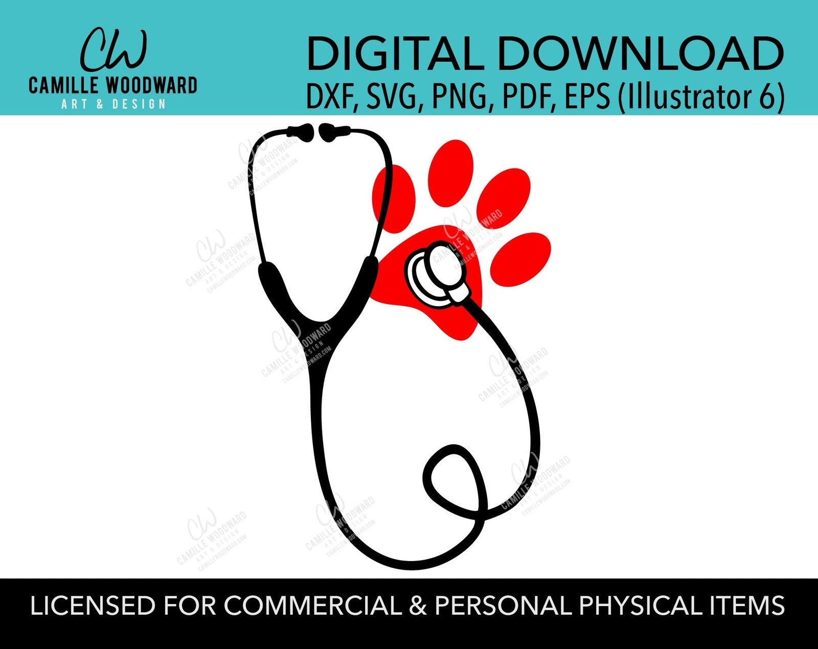 Paw Print Stethoscope SVG, Vet Tech SVG, Veterinarian, Student Vet Tech, Animal Care Technician, Dog, Cat Cut File - Digital Download