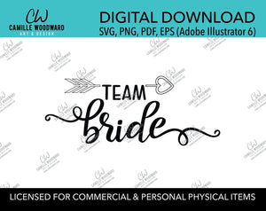 Team Bride Arrow Heart Black and White, EPS, PNG SVG - Digital Download