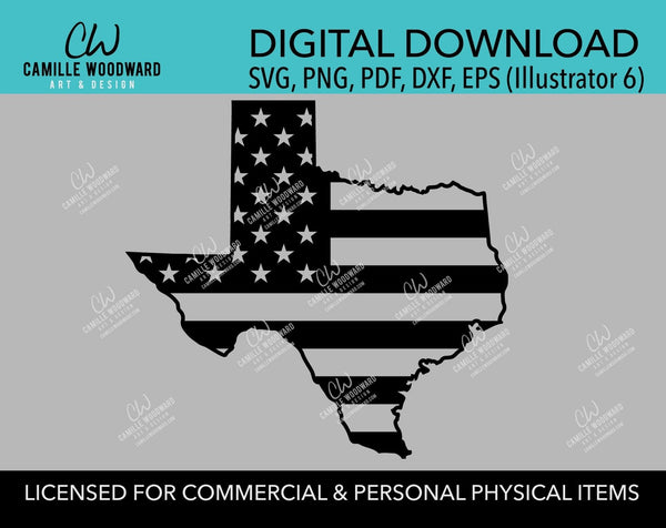 Texas Shape with American Flag Pattern Inside