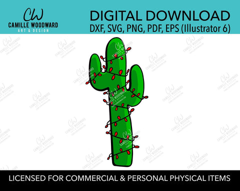 Christmas Cactus Green with Red Lights, SVG Sublimation