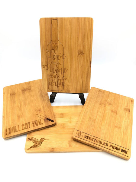 Bamboo Cutting Board - Vegetables Fear Me, Hummingbird, I Will Cut You, Love The Wine You're With