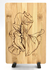 Iris Flower Art Cutting Board - Bamboo Wine and Cheese Tray Engraved