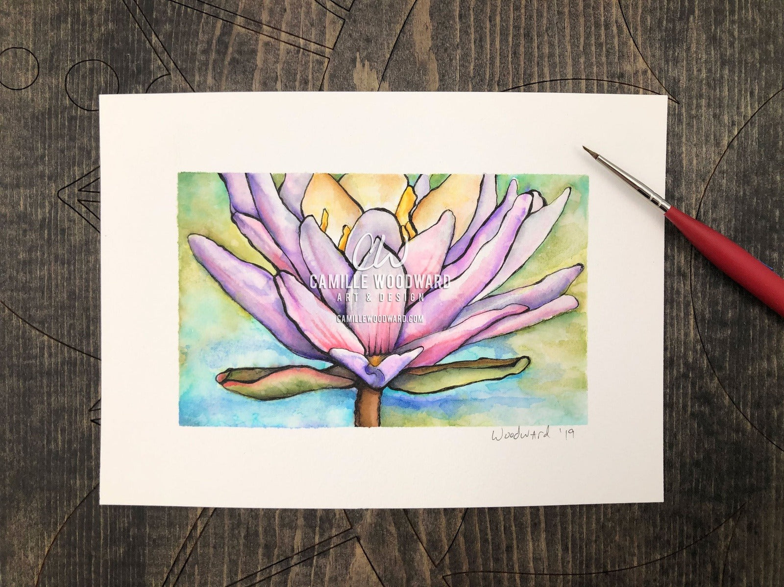 Lotus Flower Original Watercolor Painting of a Water Lily Flower Bloom