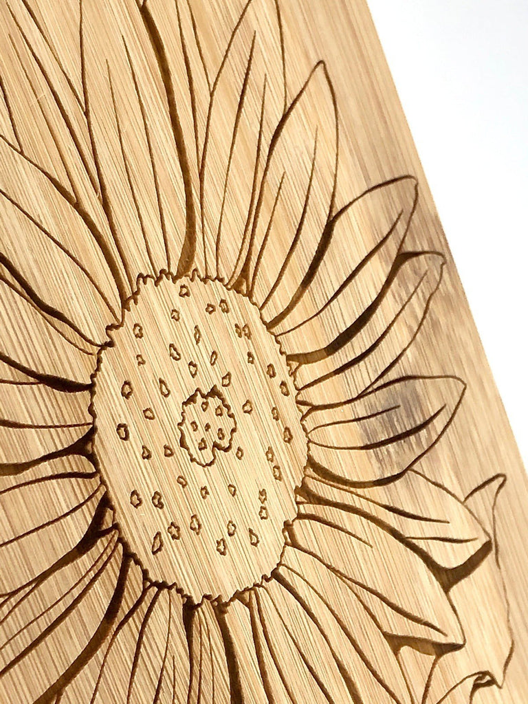 Custom Bamboo Cheese Board with Sunflower Design - easel included