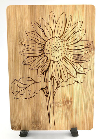 Sunflower Art Cutting Board - Bamboo Wine and Cheese Tray Engraved