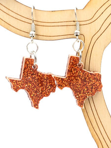 Acrylic Earrings - Metallic Orange Sparkle Texas