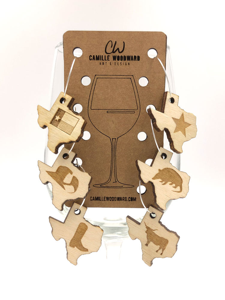 Texas Wine Charms - Wood (Set as shown)