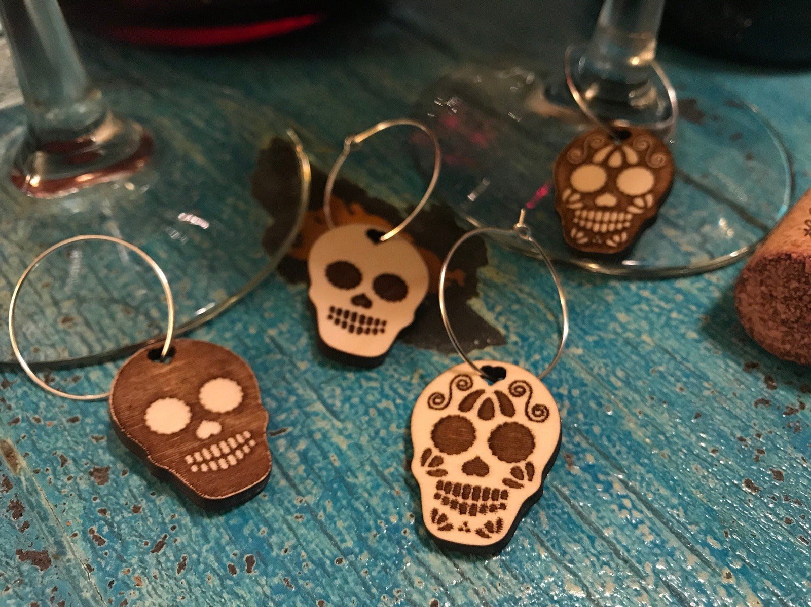 Sugar Skull Wine Charms (Set as shown)