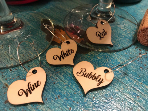 Heart Wine Charms - Wood (Set as shown)