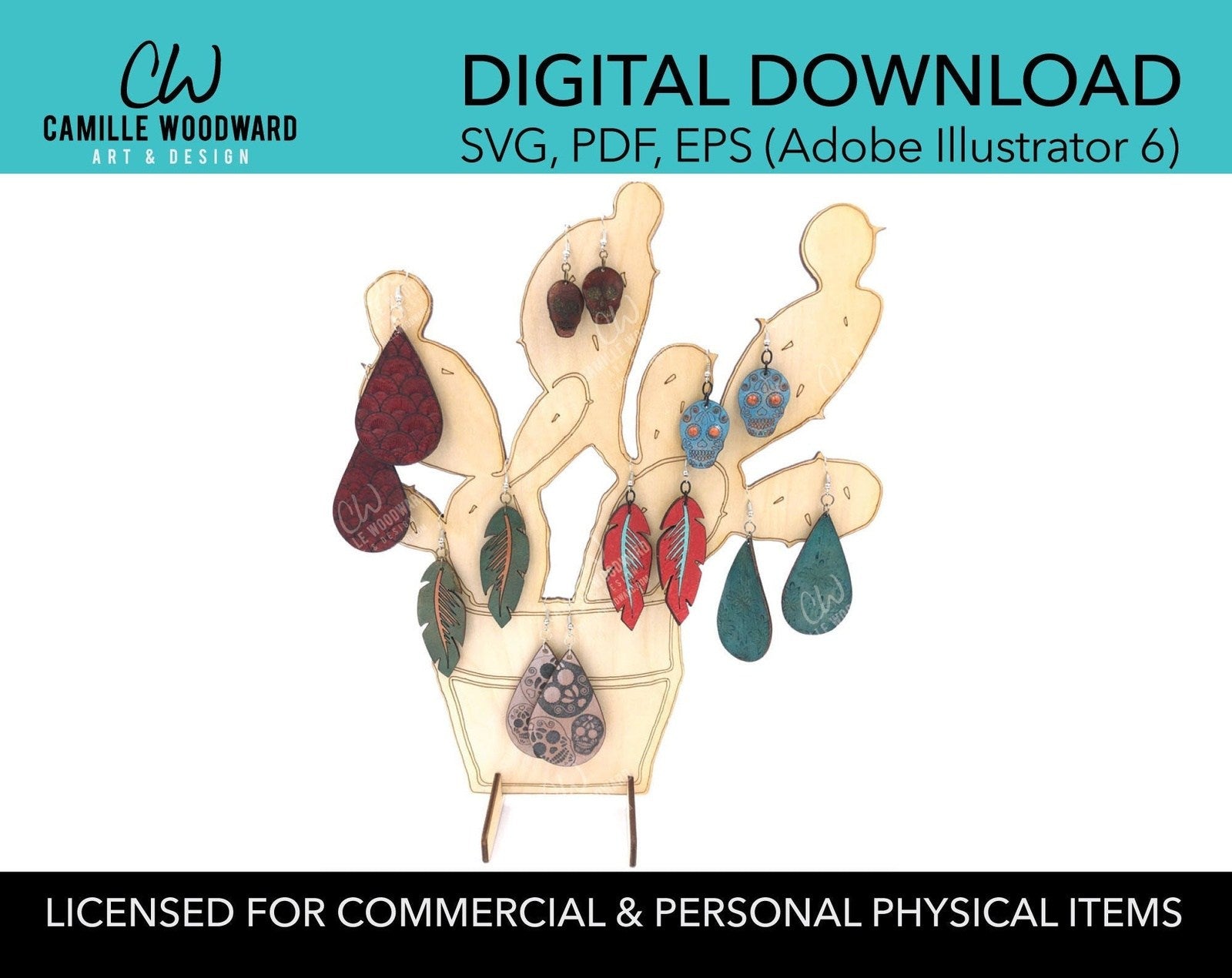 Earring and Jewelry Display Stand, Prickly Pear Cactus - INSTANT Digital Download
