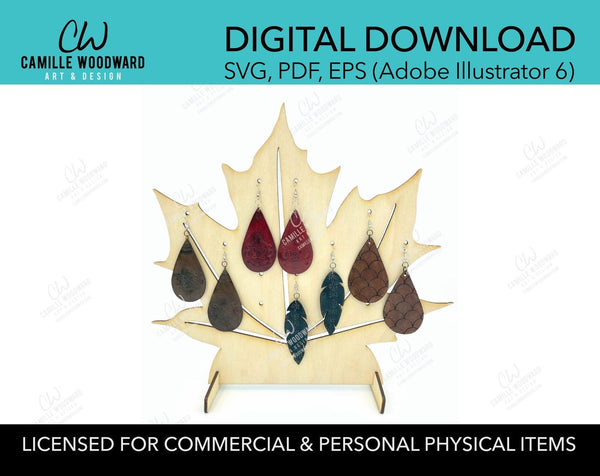Earring Display Stand - Maple Leaf, SVG - INSTANT Digital Download