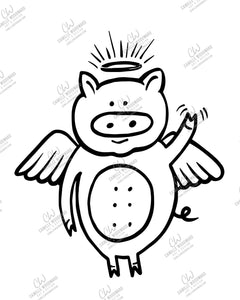 Divine Swine, Waving Pig with Wings and Halo - SVG Digital Download