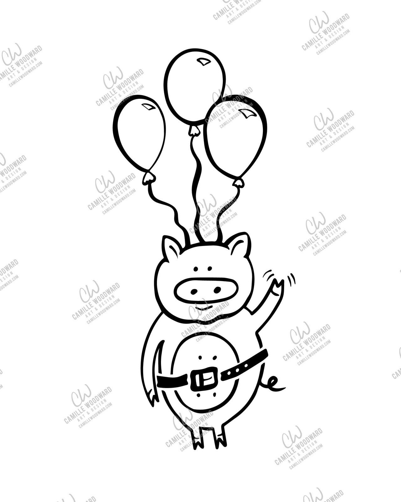 Pig Me Up, Waving Pig with Balloons - SVG Digital Download