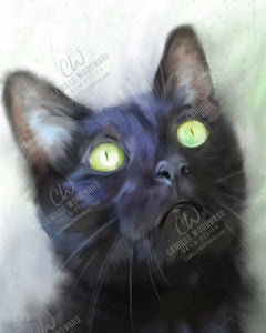 Black Cat With Green Eyes, Digital Painting - Digital Download