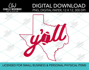 Texas Y'all Football A, Bright Red, PNG - Sublimation Digital Download