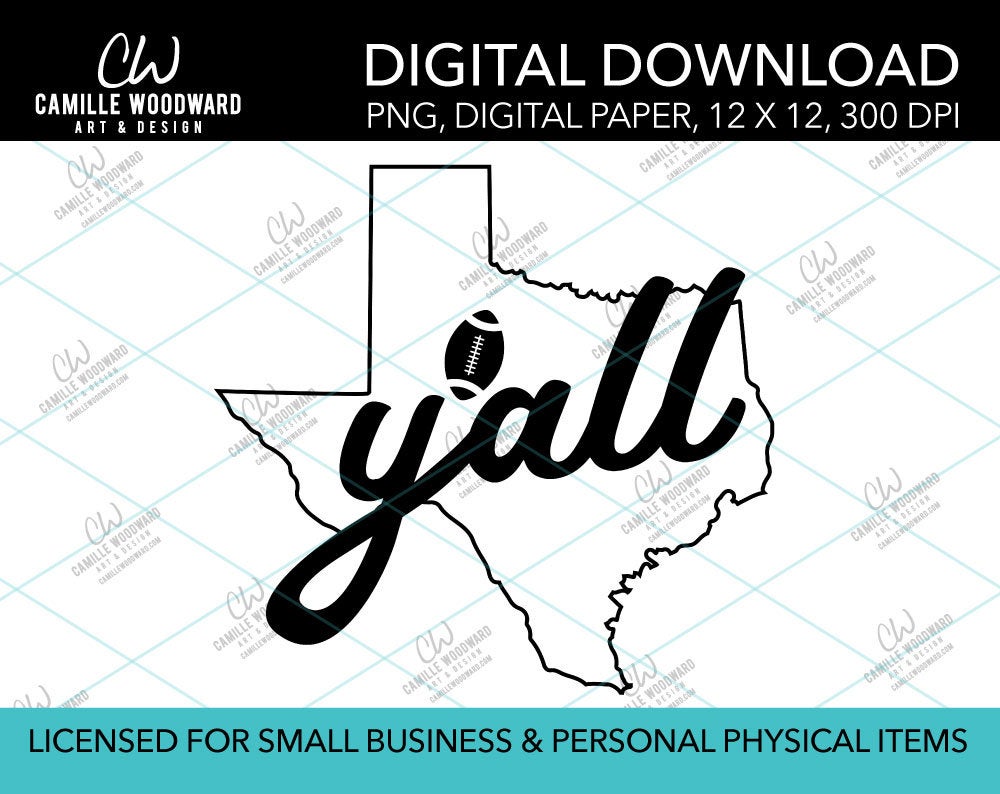 Texas Y'all Football, Black, PNG - Sublimation Digital Download