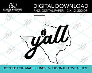 Texas Y'all Football, Black, PNG - Sublimation Digital Download