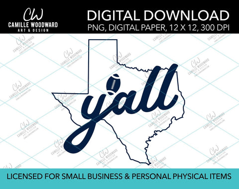 Texas Y'all Football, Dark Blue, PNG - Sublimation Digital Download