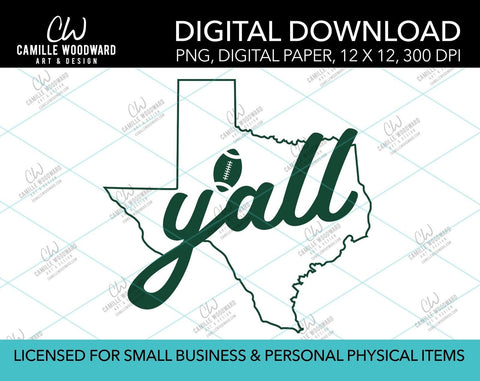 Texas Y'all Football, Dark Green, PNG - Sublimation Digital Download