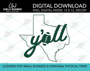 Texas Y'all Football A, Dark Green, PNG - Sublimation Digital Download