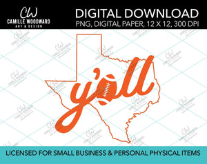Texas Y'all Football A, Orange, PNG - Sublimation Digital Download
