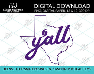 Texas Y'all Football, Purple, PNG - Sublimation Digital Download