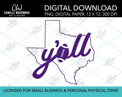 Texas Y'all Football A, Purple, PNG - Sublimation Digital Download