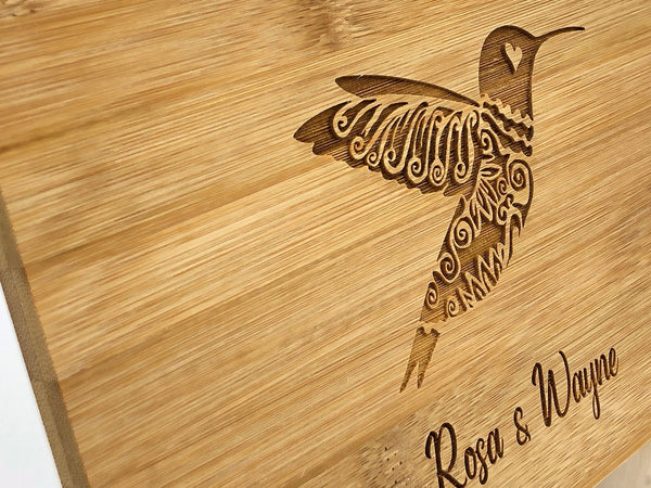 Bamboo Cutting Board / Wine and Cheese Tray - Hummingbird Personalized