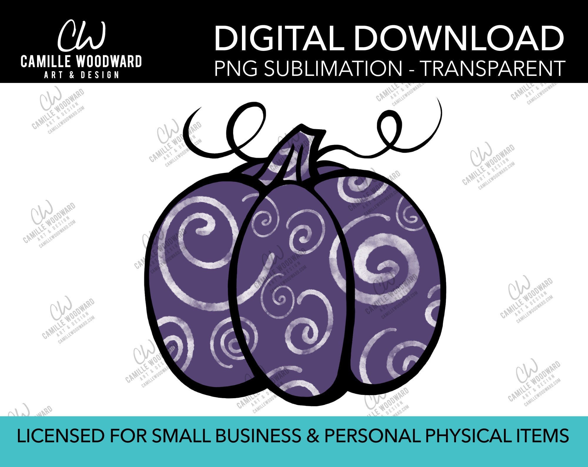 Pumpkin Purple and Black Swirls, PNG - Sublimation  Digital Download