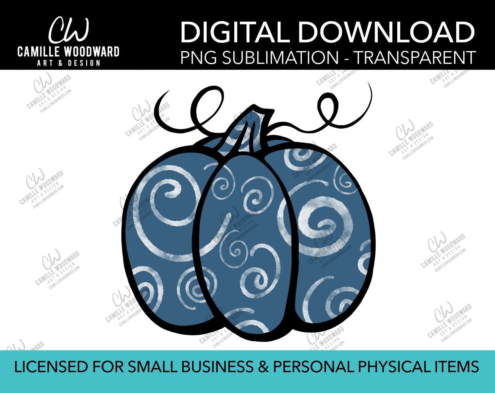 Pumpkin Blue Gray and Black Swirls, PNG - Sublimation  Digital Download