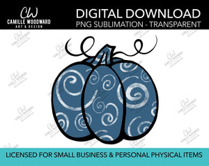 Pumpkin Blue Gray and Black Swirls, PNG - Sublimation  Digital Download