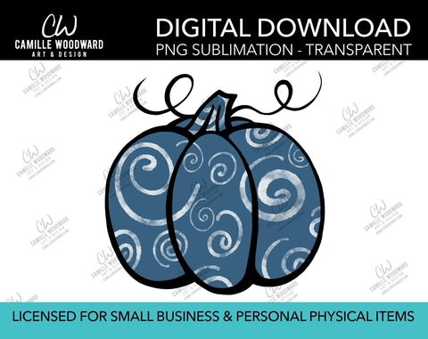 Pumpkin Blue Gray and Black Swirls, PNG - Sublimation  Digital Download