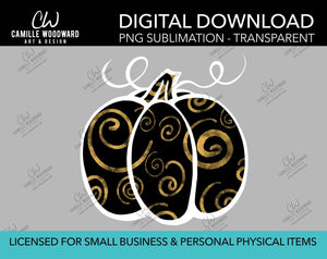 Pumpkin Gold and Black Swirls, PNG - Sublimation  Digital Download