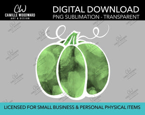 Pumpkin Green White Watercolor Style Drawing, PNG - Sublimation  Digital Download