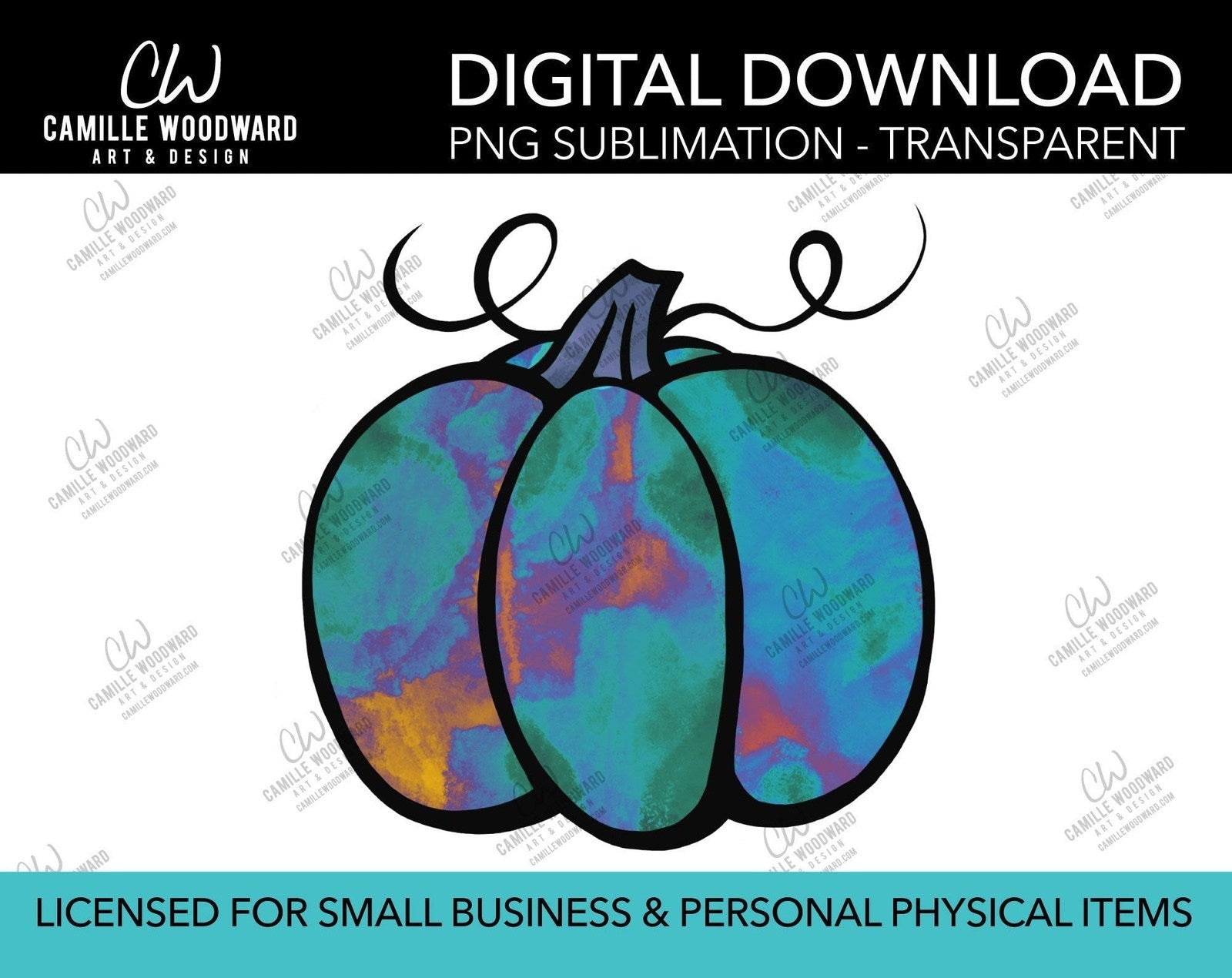 Pumpkin Turquoise Purple Watercolor Style Drawing, PNG - Sublimation  Digital Download
