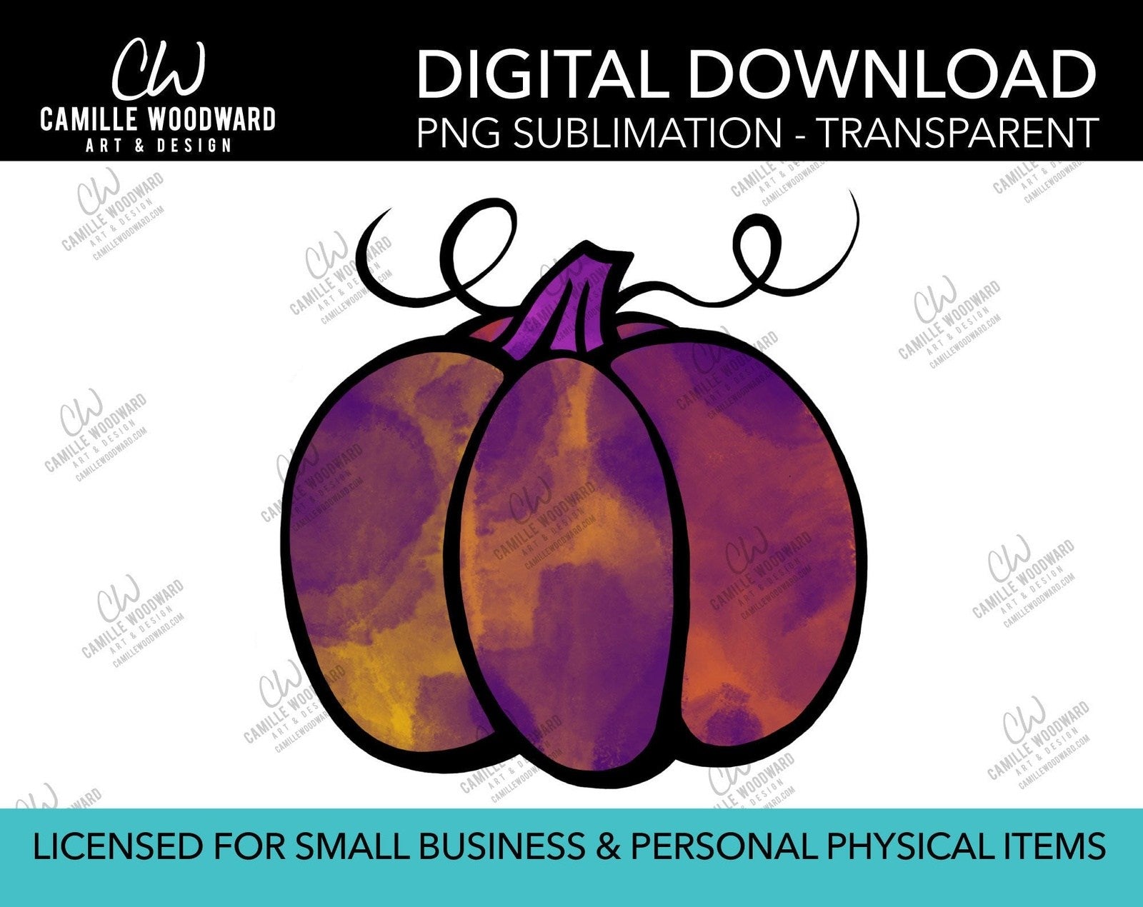 Pumpkin Purple Gold Watercolor Style Drawing, PNG - Sublimation  Digital Download