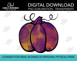 Pumpkin Purple Gold Watercolor Style Drawing, PNG - Sublimation  Digital Download