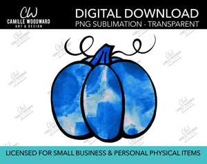 Pumpkin Blue Watercolor Style Drawing, PNG - Sublimation  Digital Download