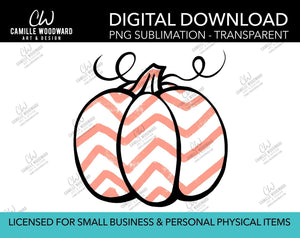 Pumpkin Peach Pink and White Chevron, PNG - Sublimation  Digital Download