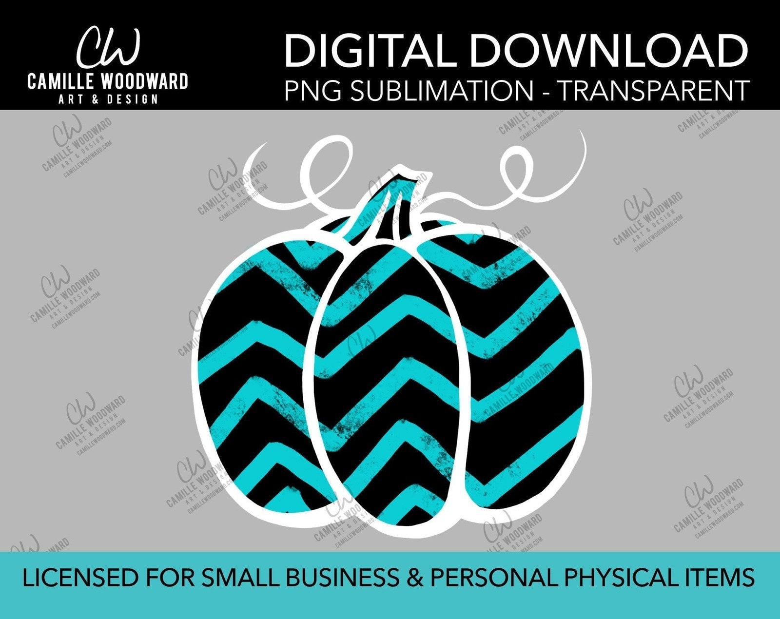 Pumpkin Turquoise and Black Chevron, PNG - Sublimation  Digital Download