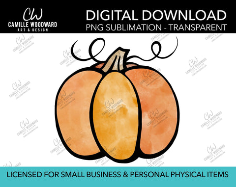Watercolor Harvest Pumpkin Drawing, PNG - Sublimation  Digital Download